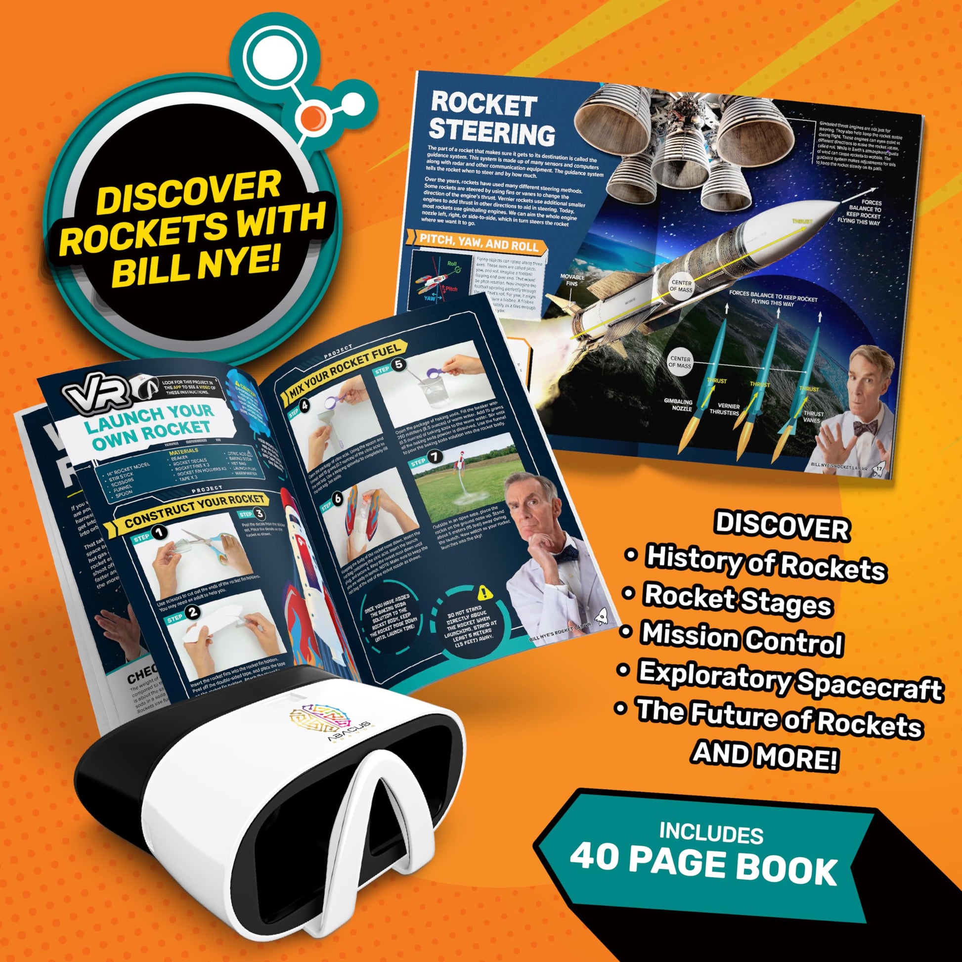 Abacus Brands Bill Nye's Science Squad: Rocket Lab VR - Virtual Reality Kids Science Kit, Book and Interactive Learning Activity Set - for Ages 8 and Up