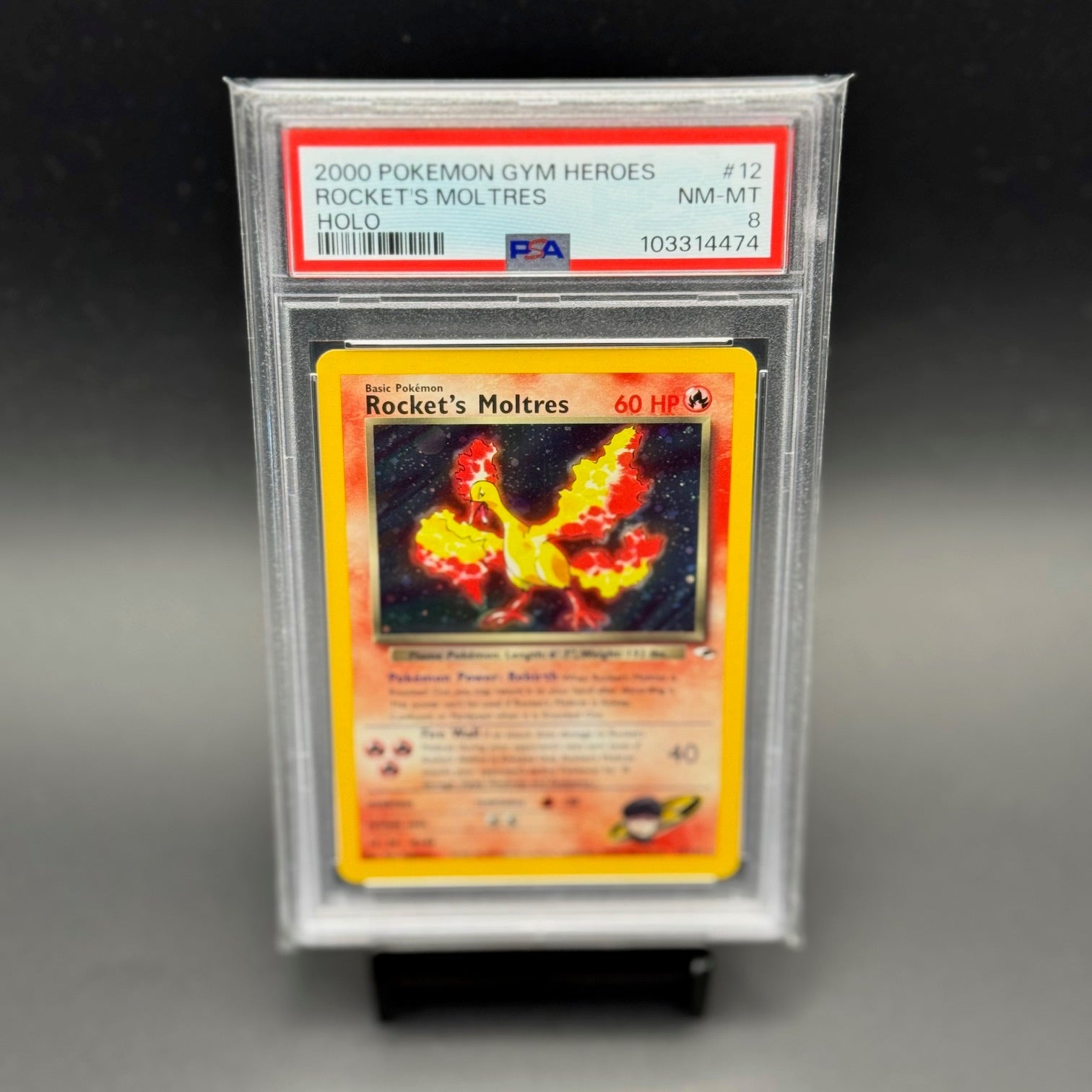 Rocket's Moltres Holo Gym Heroes #12 PSA 8