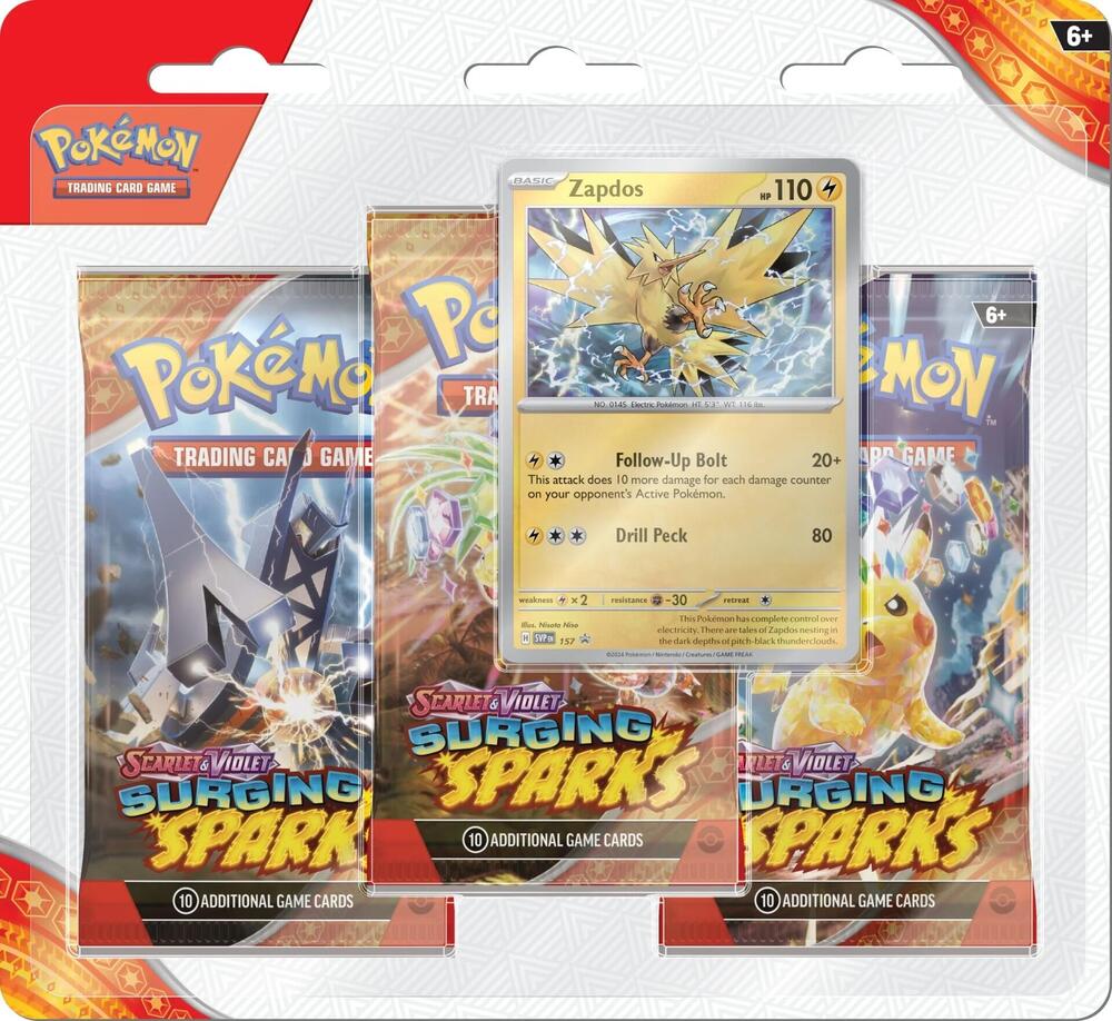 Pokemon Scarlet and Violet SV8 Surging Sparks 3-Pack Blister